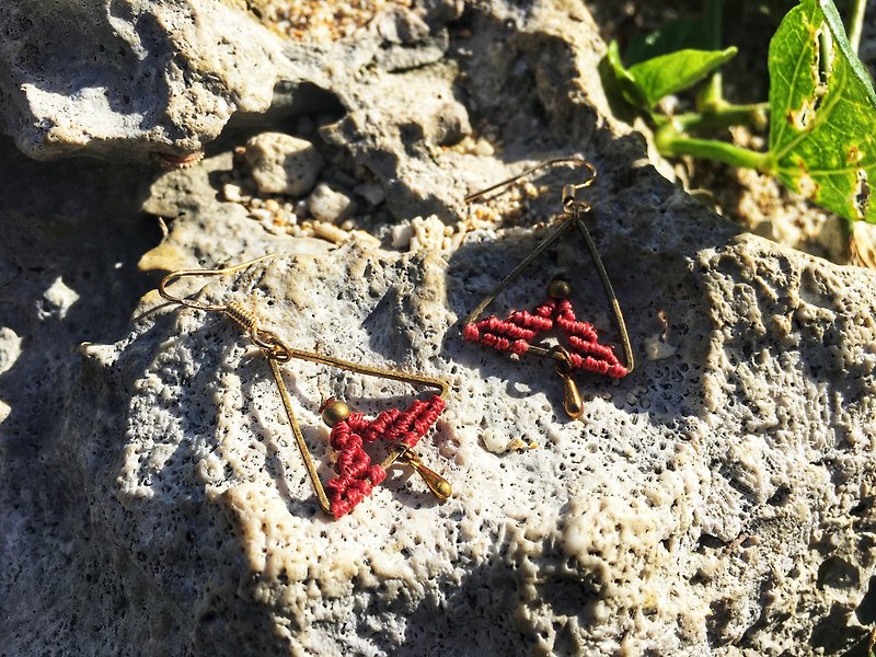 Hand-knit earrings - Earrings & Clip-ons - Copper & Brass Red
