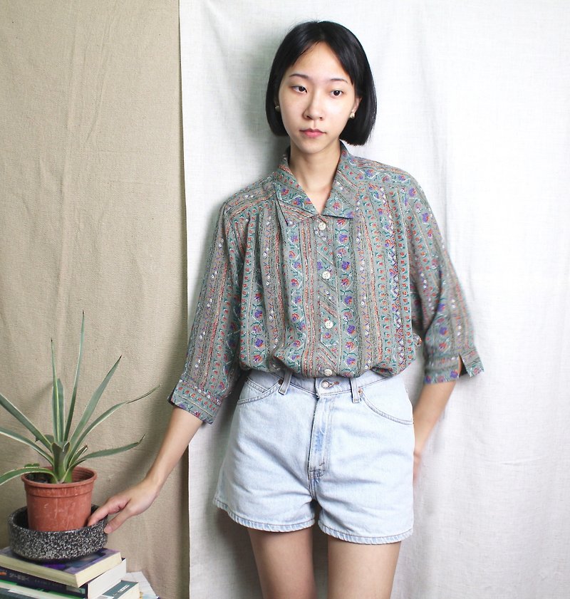 FOAK vintage pastoral poetry green painted shirt - Women's Shirts - Other Materials 