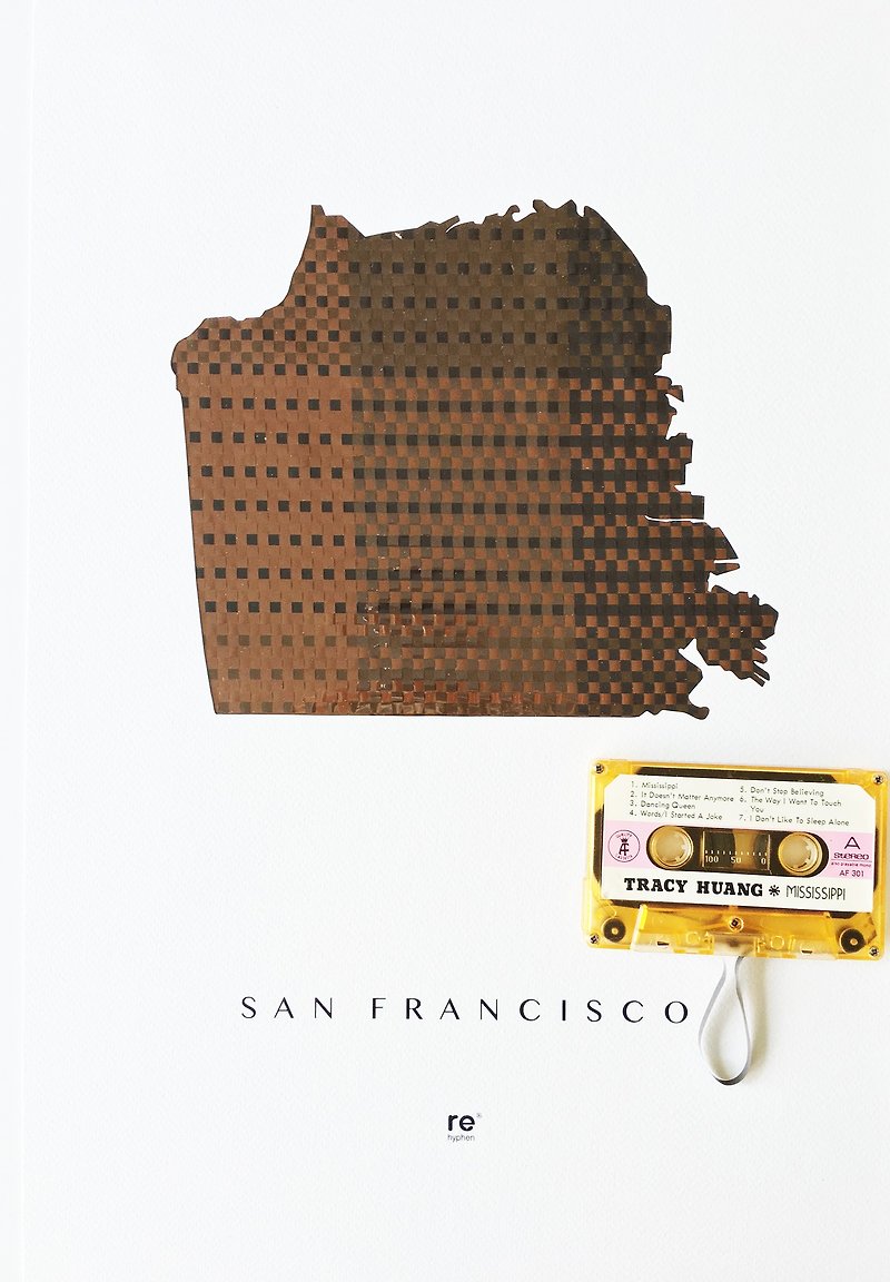 サンフランシスコ市内シルエットマップポスター | 手作りカセット織り | ミュージシャン | 同僚へのギフト - ポスター・絵 - その他の素材 ホワイト