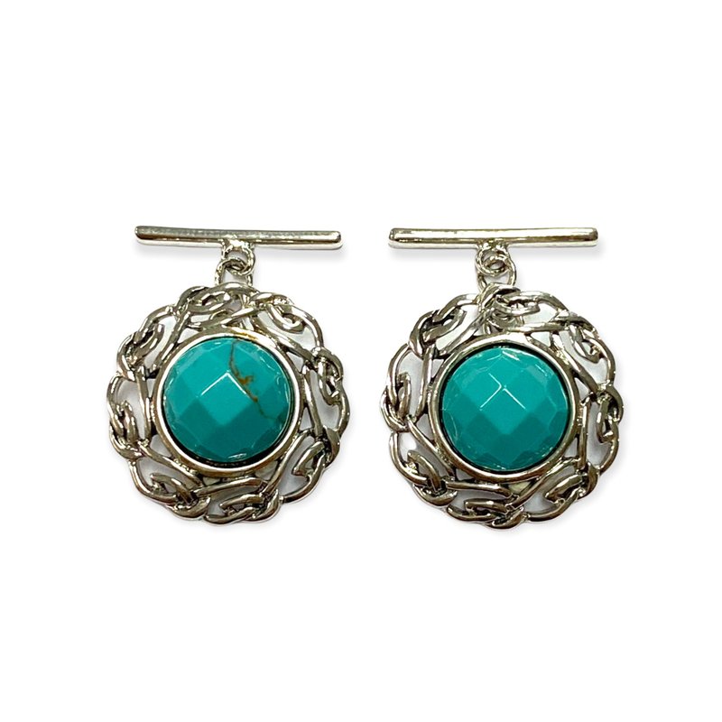 Celtic Style Turquoise Love Knot Wedding Cufflinks For Groom 925 Sterling Silver - 袖扣 - 純銀 