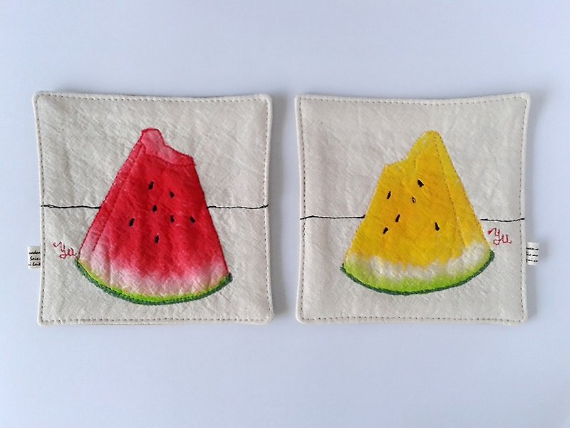 【Network Limited Offer】 Cool summer ─ ─ watermelon handmade coaster <a set of two> - Coasters - Cotton & Hemp Multicolor