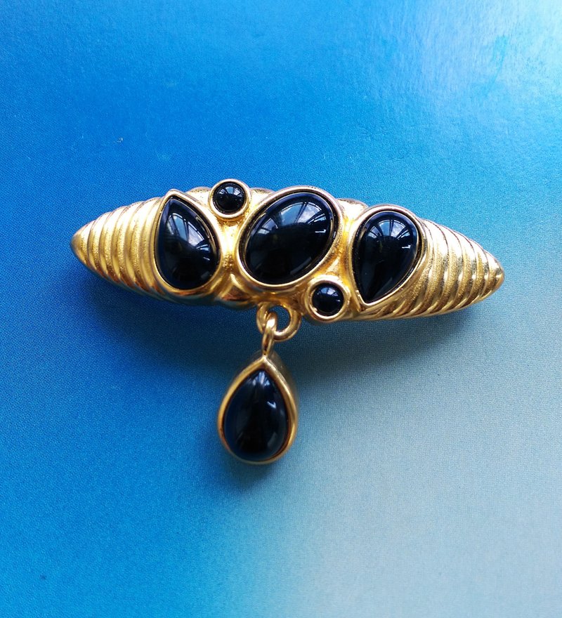 Vintage Jewelry 西洋古董飾品 黑金色調 一字垂墜 別針 - 徽章/別針 - 其他金屬 金色