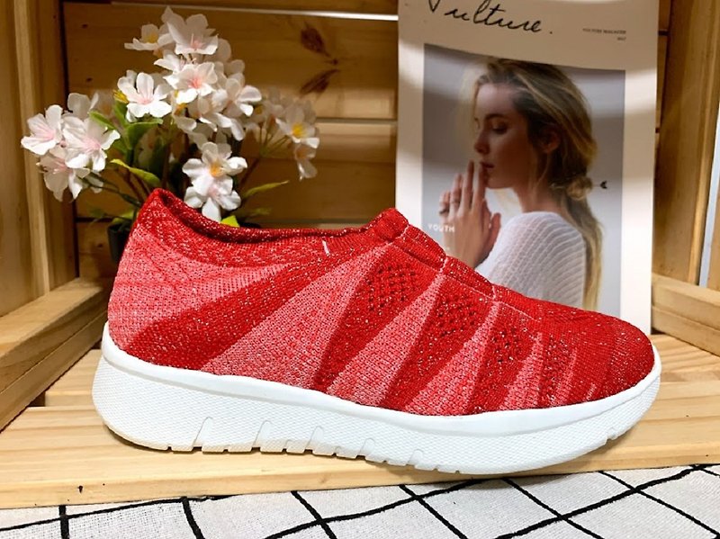 WYPEX-Mixed Glitter Exclusive Design Breathable Shoes-Watermelon Red - รองเท้าลำลองผู้หญิง - วัสดุอื่นๆ 