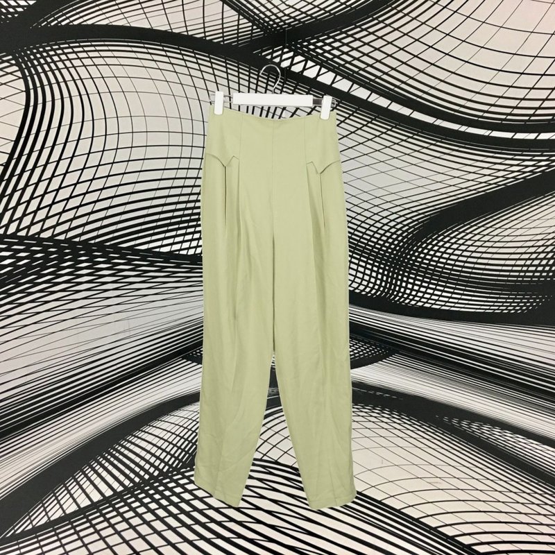 Second-hand RYKIEL light green striped lined high-waisted trousers CA821 - กางเกงขายาว - เส้นใยสังเคราะห์ สีเขียว