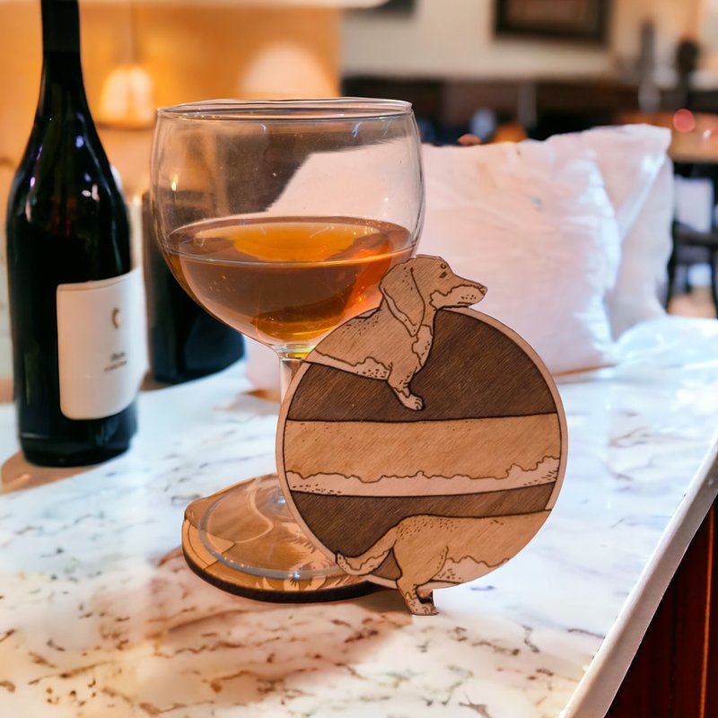Dachshund Wooden Coaster Set – Perfect Collectible Barware for Pet Lovers - 杯墊 - 木頭 