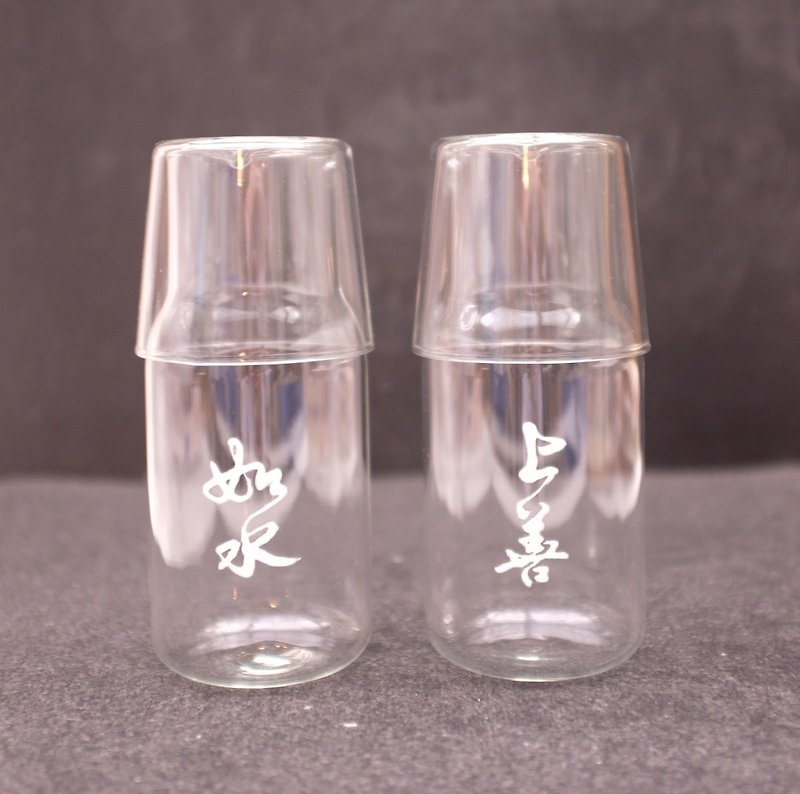 Such as water-resistant hot water cup set Japanese-style glass cup and pot with calligraphy design 400ml - Cups - Glass Transparent