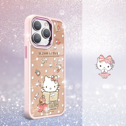 apbs 雅品仕 水晶彩鑽手機殼 三麗鷗 iPhone 15 14系列軍規防摔鋁合金框鏡面手機殼-蘋果凱蒂