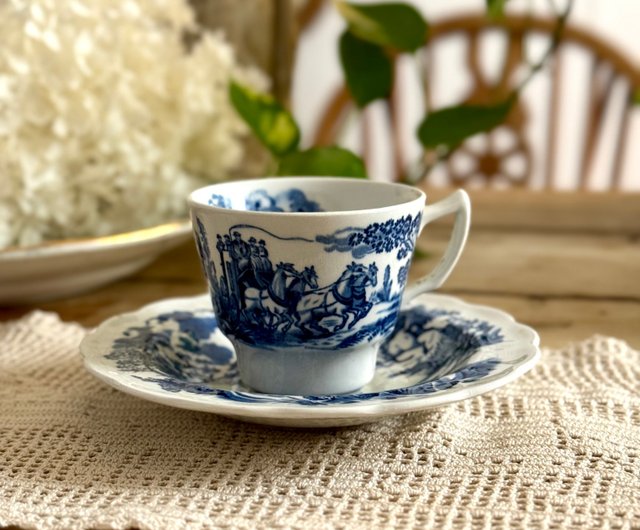 リモージュ くすみブルーの小花 枝物 カップソーサー Limoges