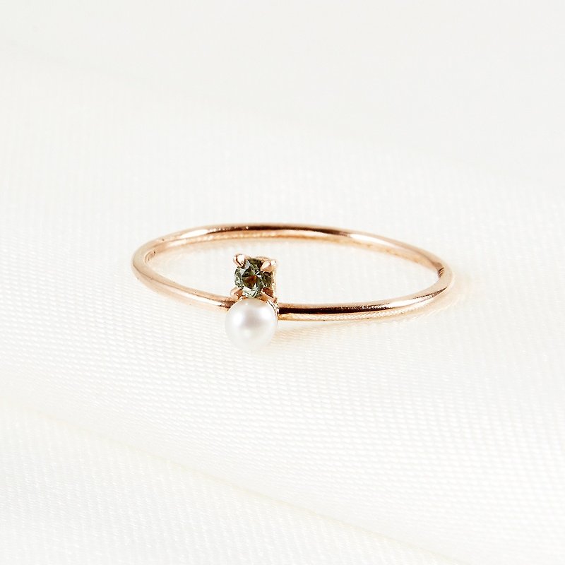 K10 珍珠子母小精靈戒指 輕風綠 - 戒指 - 貴金屬 金色