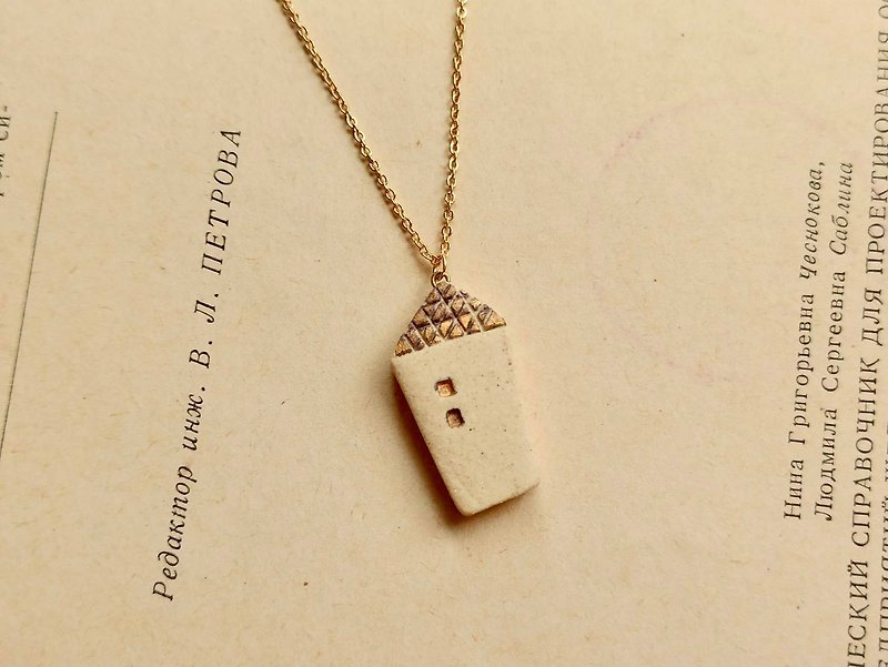 Fairy tale pottery house diffuser Stone necklace (two colors and four styles available) - Necklaces - Pottery Multicolor