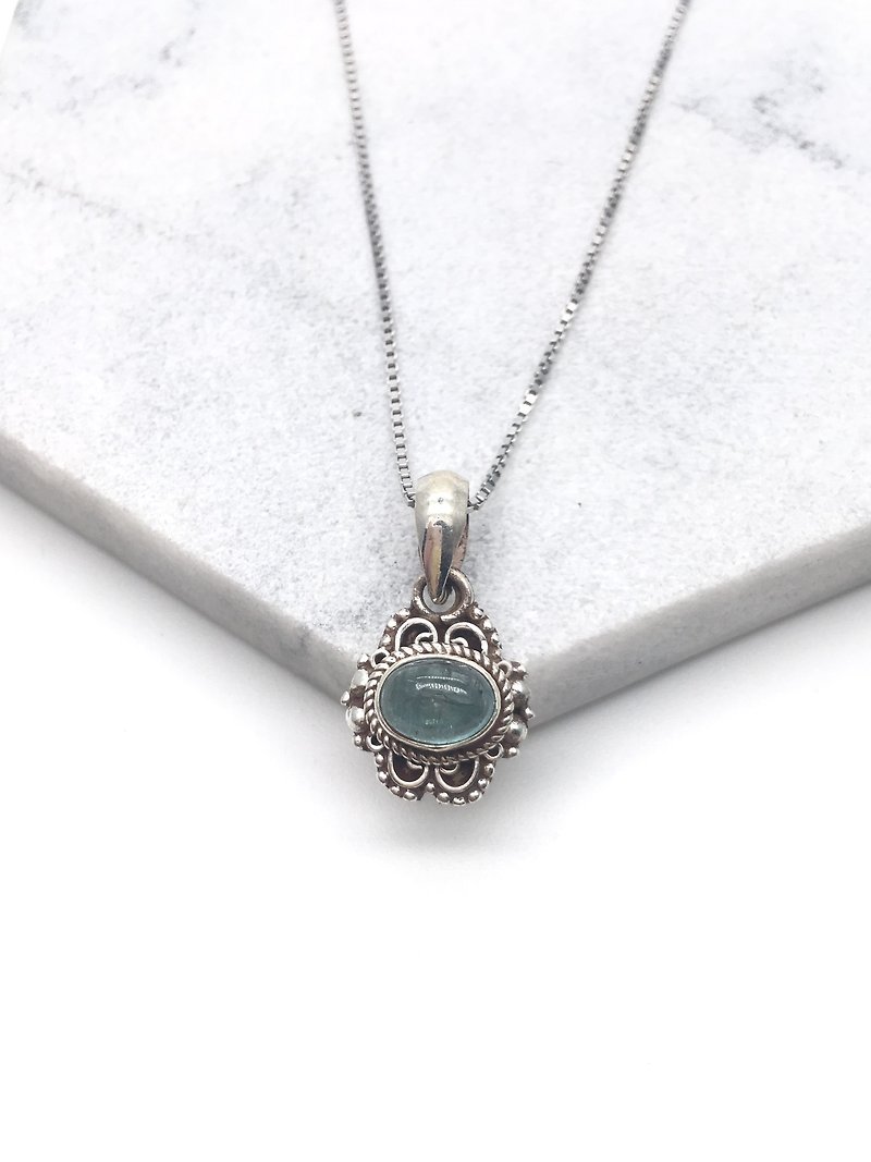 Blue Tourmaline 925 Silver Necklace Nepal Handmade Silver Jewelry - Necklaces - Gemstone Silver