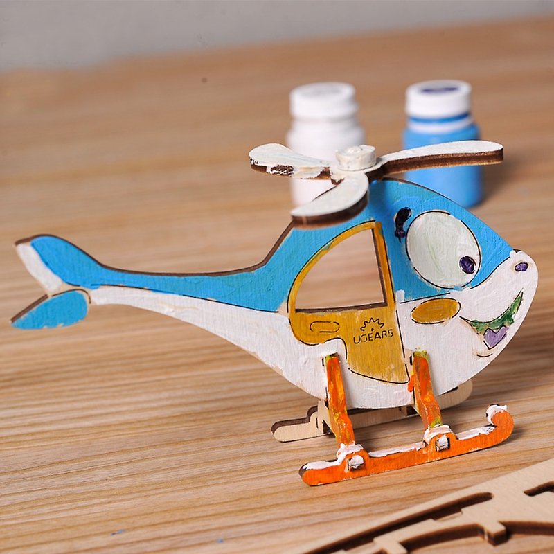/Ugears/ Ukrainian wooden model coloring helicopter - Wood, Bamboo & Paper - Wood Khaki