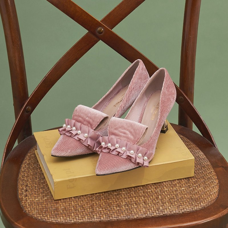 | HOA | Small Pointed Corduroy Pearl Pumps | Pink | 5350 | - High Heels - Other Man-Made Fibers Pink