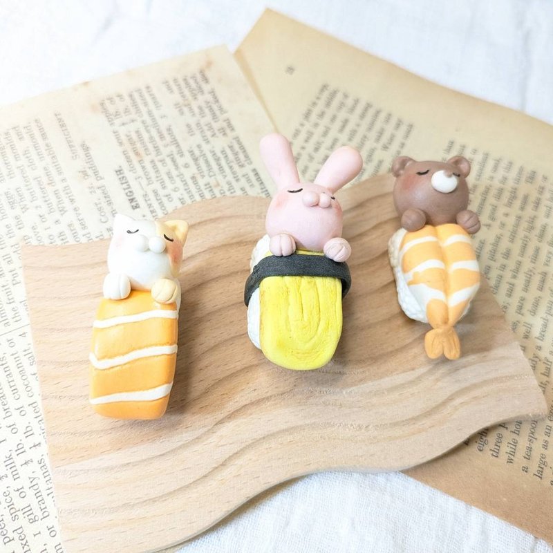 | Customized| Clay Sleepy Small Animal Sushi Magnet|Rabbit|Bear|Cat - Magnets - Clay Multicolor