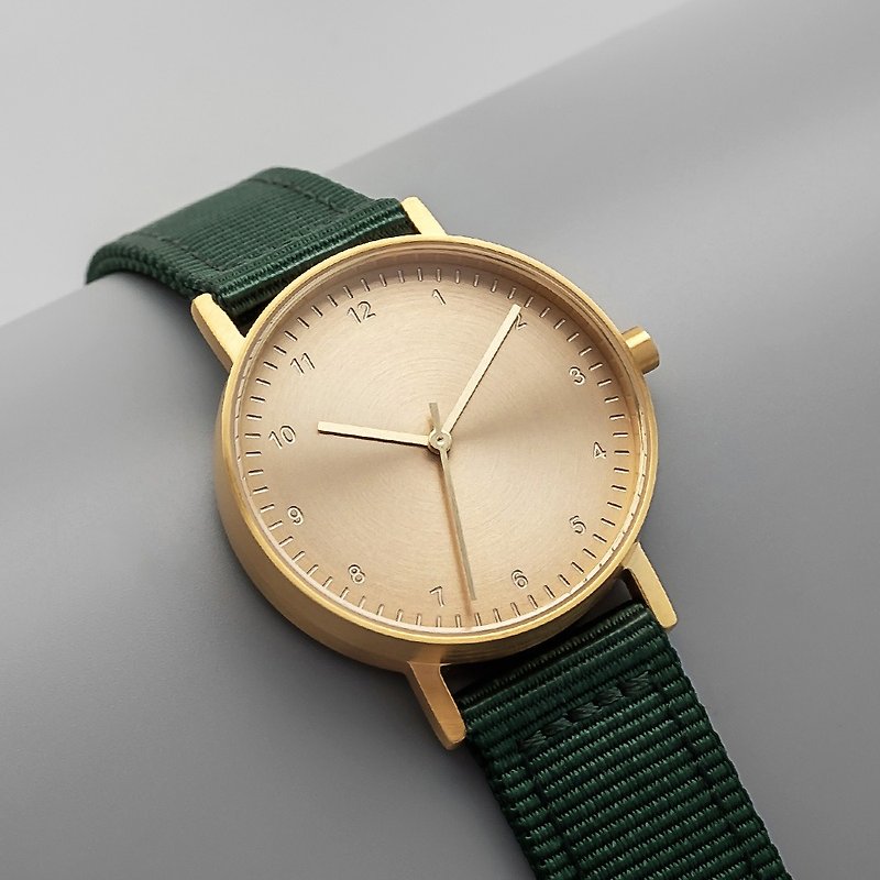 BIJOUONE彼樹灣 B60系列 金色表殼 金色表盤 墨綠尼龍表帶手錶 - 女錶 - 不鏽鋼 金色
