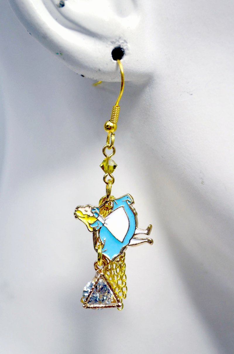 TIMBEE LO Alice in Wonderland Earrings Zircon Decorated for sale - ต่างหู - โลหะ สีน้ำเงิน