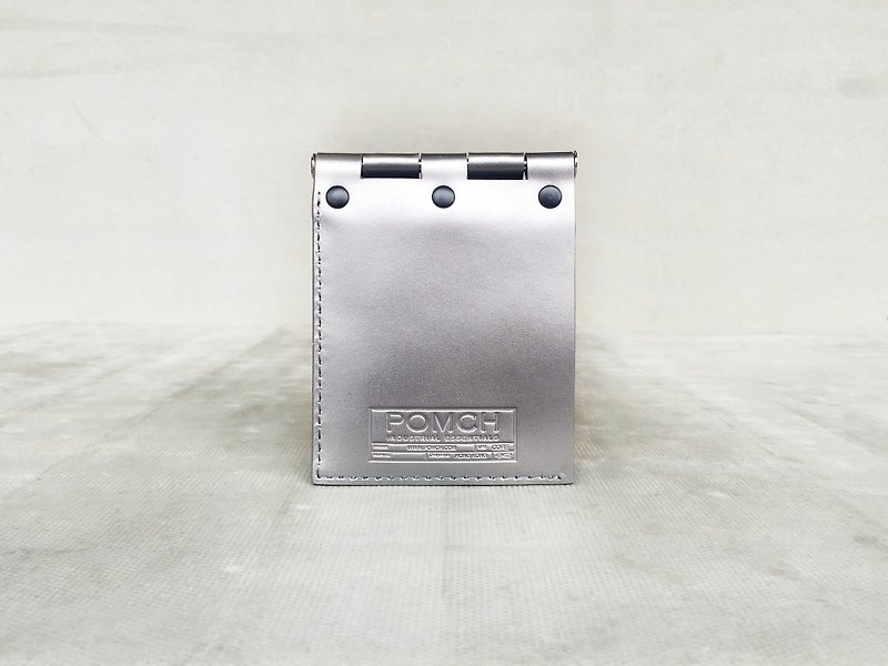 POMCH-HINGE Hinge Leather Short Wallet Silver Grey - กระเป๋าสตางค์ - หนังแท้ สีเงิน