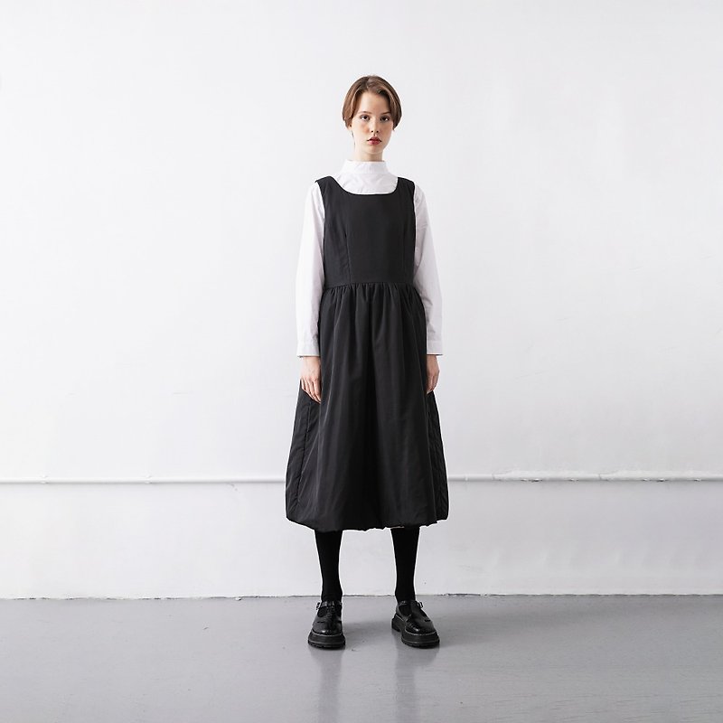 Quilted Sleeveless Black Dress High Waist Dress Winter Black Swan Dress Skirt No.587 - One Piece Dresses - Polyester Black