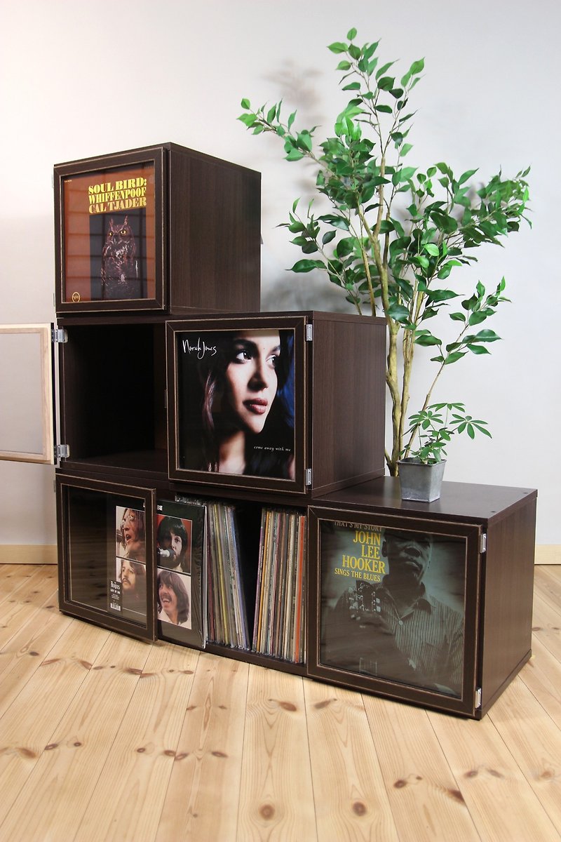 Art Vinyl Record Storage **Lp Frame Display One Box Cabinet Cube Crate 33rpm - ตู้เสื้อผ้า - ไม้ สีนำ้ตาล