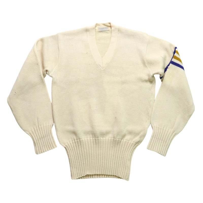 70's Letterman Sweater 美國校園針織衫 - 男毛衣/針織衫 - 羊毛 白色