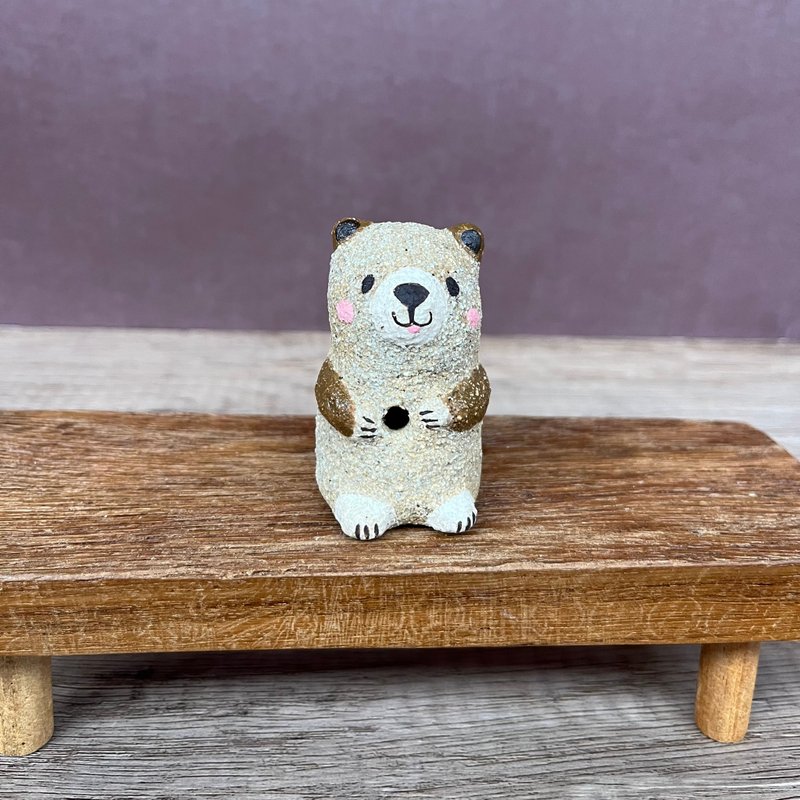 A Lu 小熊小陶花器/擺飾/禮物 美國進口高砂陶土 原創手作手繪 - 花瓶/花器 - 陶 多色