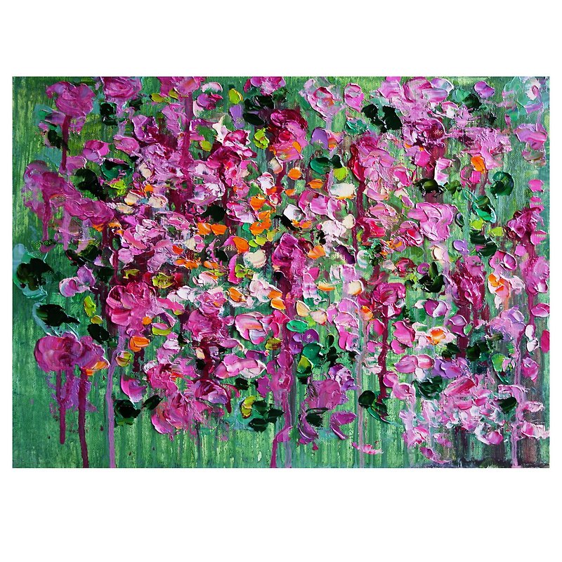 Flowers Painting Oil  油畫原作 Abstract Floral Original Art Wildflowers Impasto - Posters - Pigment Multicolor