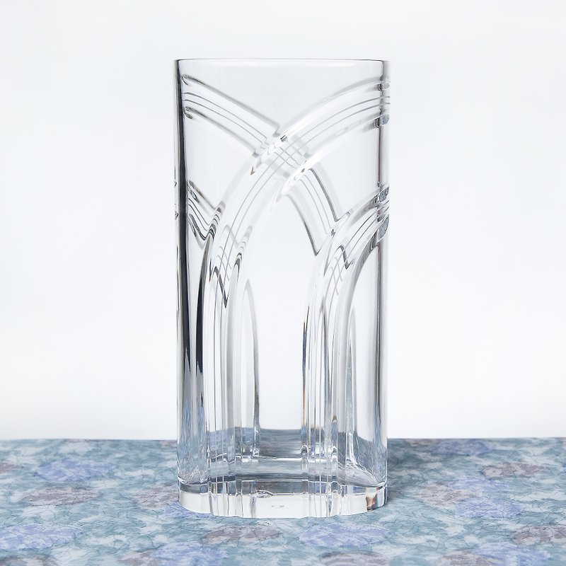 SECLUSION OF SAGE / Flowing Water-Czech re-engraved crystal vase - Plants - Glass Transparent