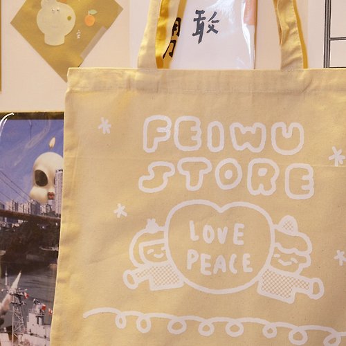 廢物商店 LOVE&PEACE 棉麻燙印手提袋
