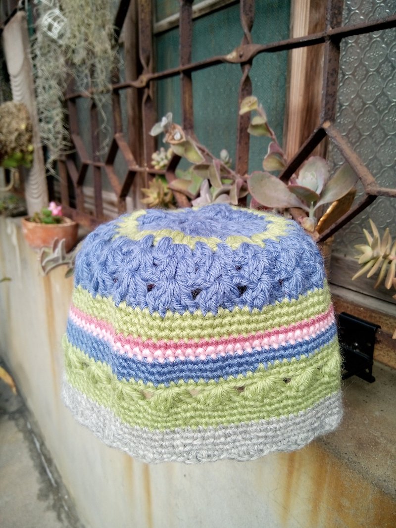 Floral crocheted melon hat 100% WOOL - หมวก - ขนแกะ หลากหลายสี