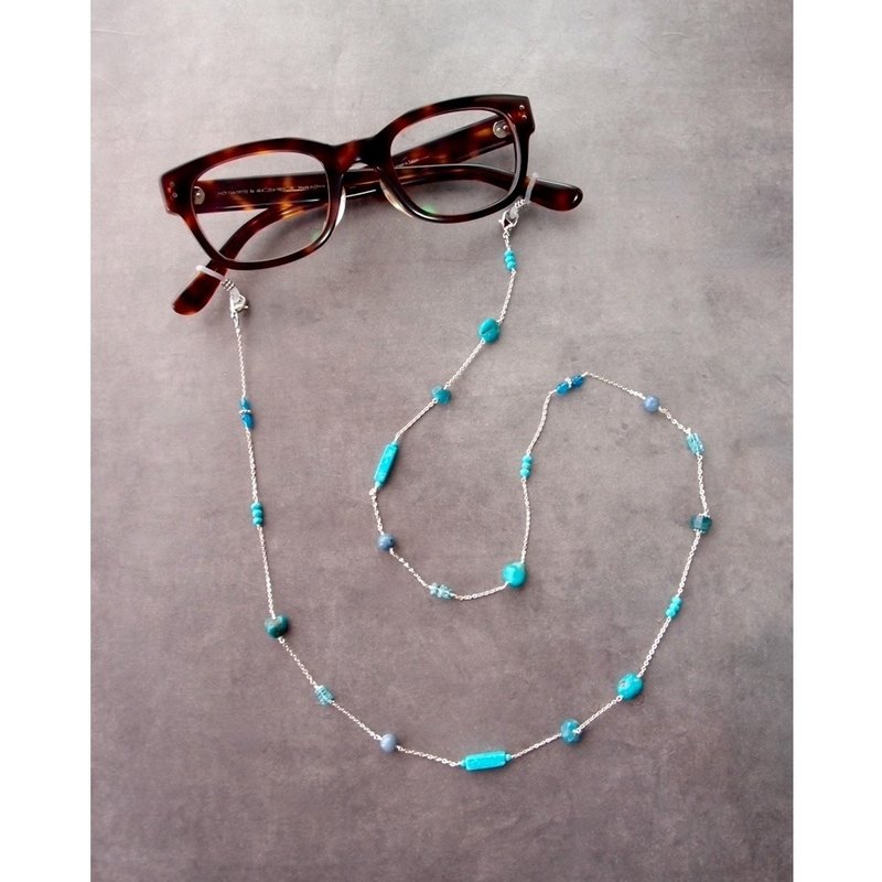 Silver × Stone Necklace 2way Necklace グラスコード ネックレス兼用 眼鏡ホルダー - 眼鏡/鏡框 - 寶石 藍色