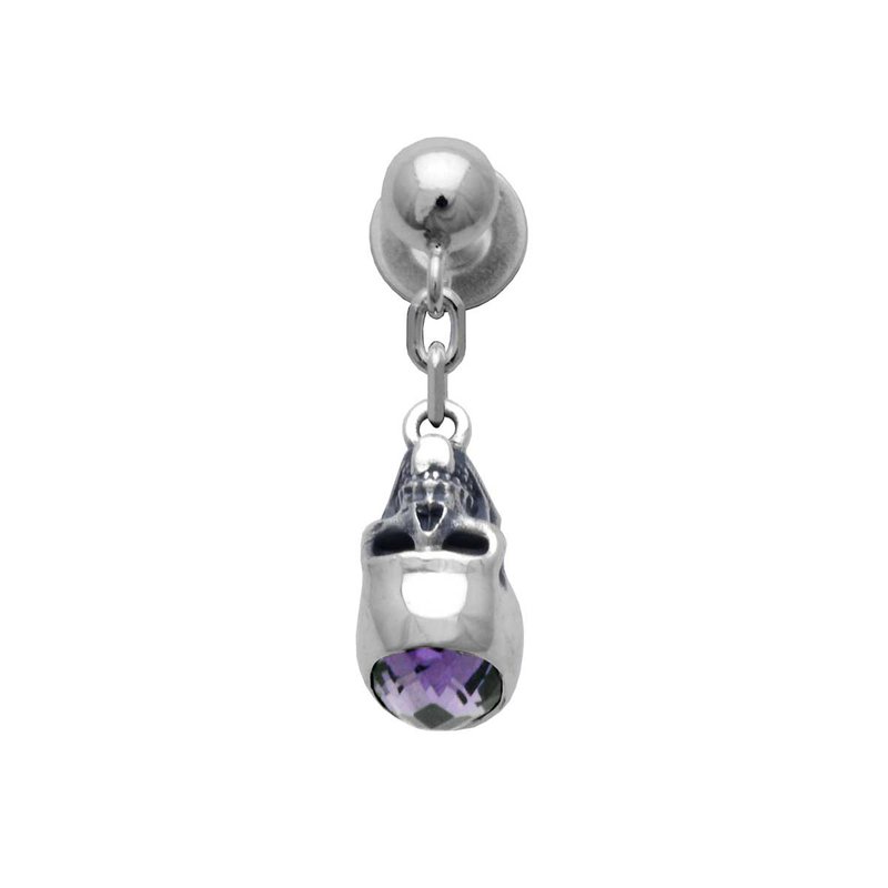 スカル/シルバー925 ピアス/紫/片耳用/シンプル/シルバーアクセサリー メンズ/男性プレゼント/pe73 - 耳環/耳夾/耳骨夾 - 純銀 銀色
