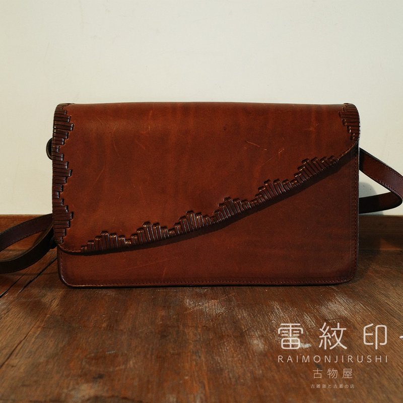 Monica Vintage 牛皮手工包 皮革側背包 民族風 編織包 內附小包 - 側背包/斜背包 - 真皮 咖啡色