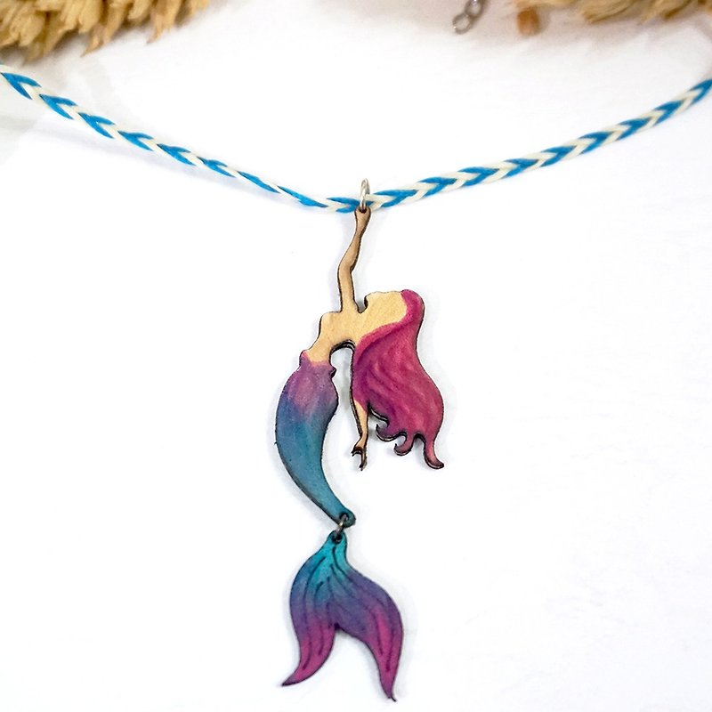 | Leather Jewelry | Ocean dreaming | Mini mermaid necklace | - สร้อยติดคอ - หนังแท้ สีน้ำเงิน