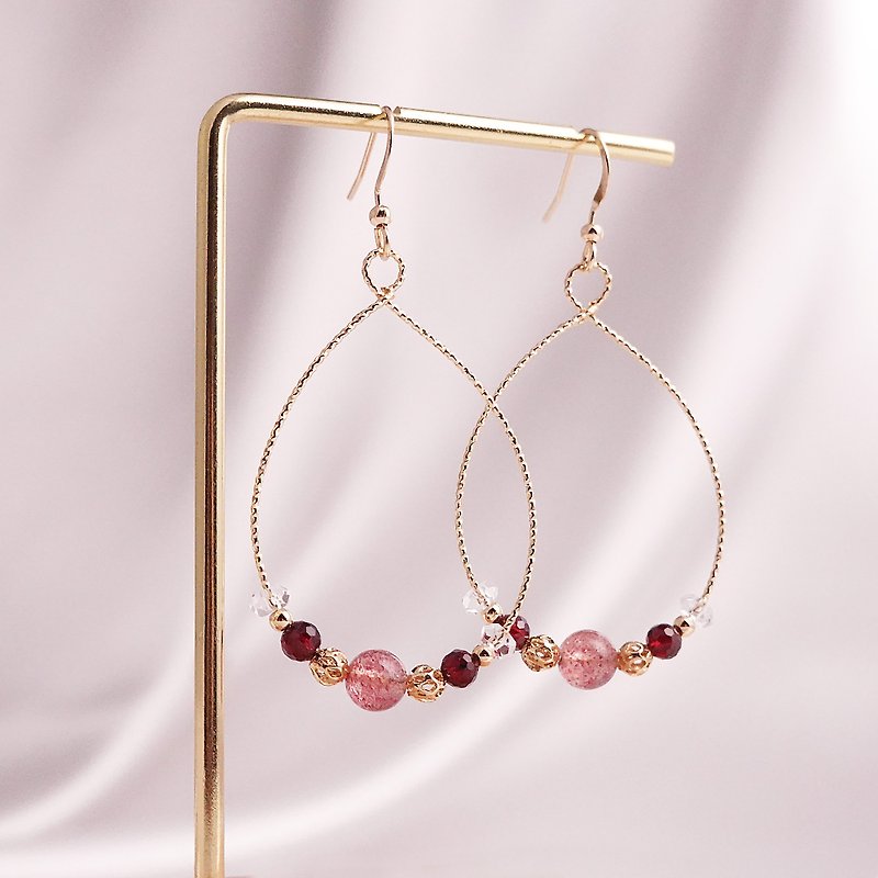 Strawberry Crystal Large Hoop Earrings│Red Stone White Crystal Bronze Plated 14K Gold Crystal Earrings Clip-on Earrings - Earrings & Clip-ons - Crystal Red