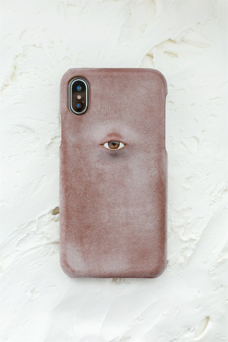 咖啡色 眼珠題材 手工真皮iPhone手機殼 保護套 義大利植鞣牛皮 - 手機殼/手機套 - 真皮 咖啡色