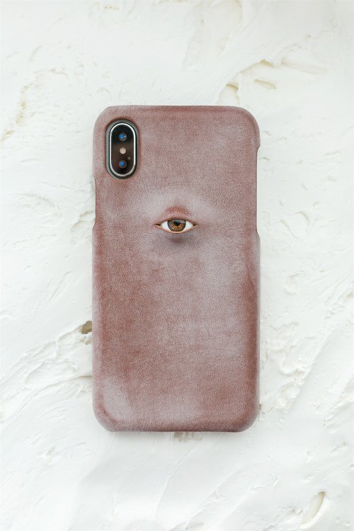 pinkpunkplank 咖啡色 眼珠題材 手工真皮iPhone手機殼 保護套 義大利植鞣牛皮