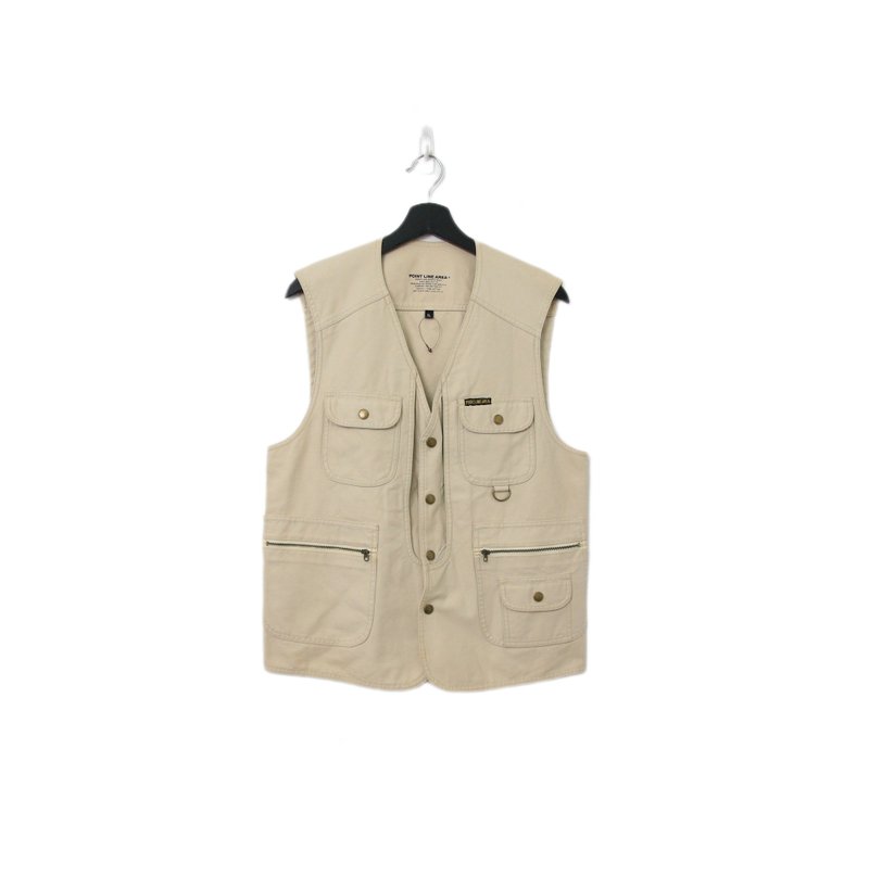 Back to Green-經典釣魚背心 象牙白丹寧風 v-32/vintage vest - 背心/無袖上衣 - 棉．麻 