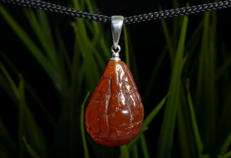 Rare amber drop pendant, Naturale's pendant, Untreated amber stone pendant, Natu - สร้อยคอ - เครื่องประดับพลอย สีนำ้ตาล