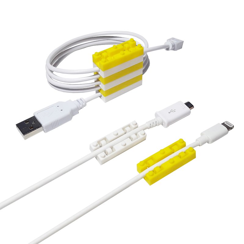 FunnyClip music line - yellow and white (8 in) - building block hub / wire take-up / reel - Cable Organizers - Plastic Yellow