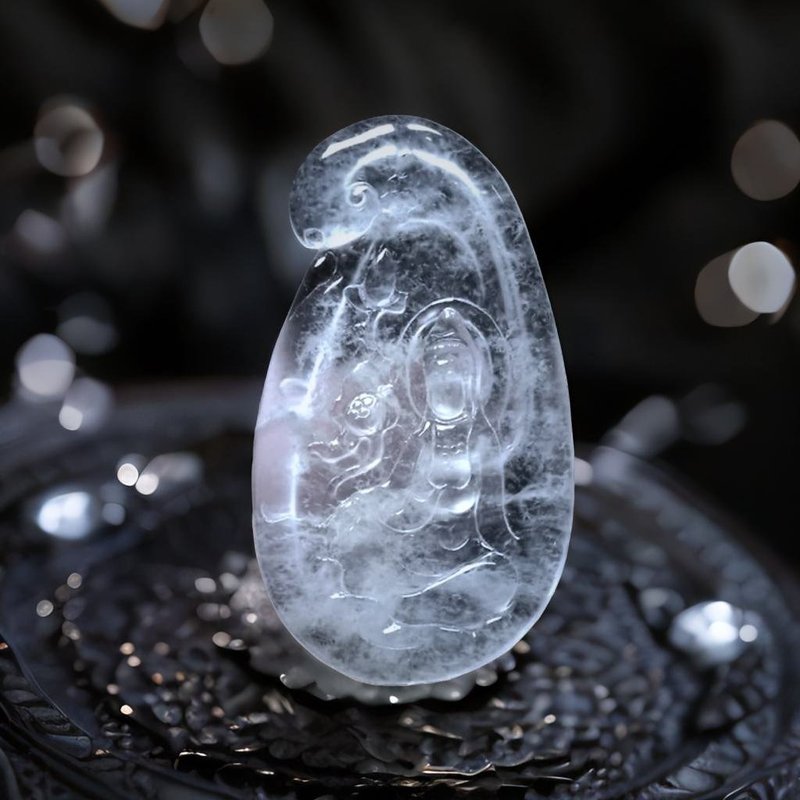 玻璃種翡翠精雕觀自在音菩薩 | 天然緬甸玉A貨翡翠 |送禮 - 吊飾/掛飾 - 玉石 透明