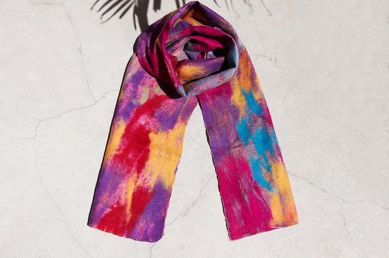 Tanabata gift limited to a handmade wool felt scarf / wet felt scarf / watercolor art sense scarf / wool gradient layer scarf - ice cream watercolor rendering color - Scarves - Wool Multicolor