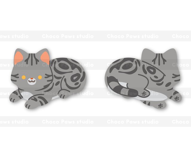 アメリカンショートヘアの猫セット グレー ショップ Choco Paws Studio シール Pinkoi