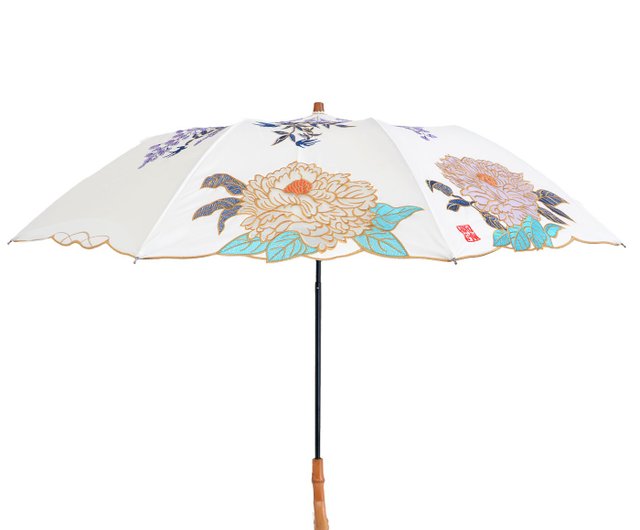 さえら◇ヒスクローネ◇オフホワイト◇ コットンレース◇花柄刺繍 折りたたみ日傘 日傘