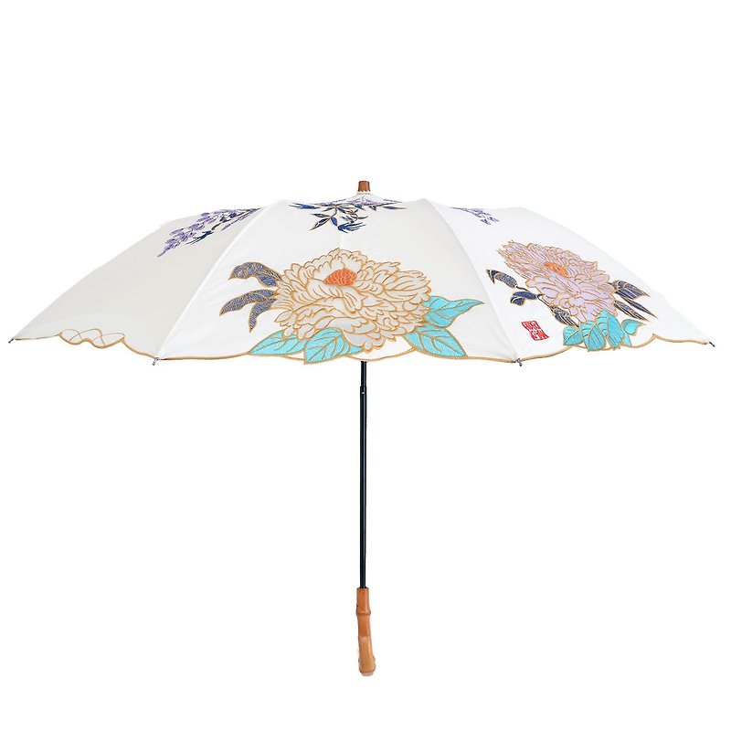 Embroidered  folding sunshade umbrella (J-Flowers/wht) - Other - Polyester Multicolor