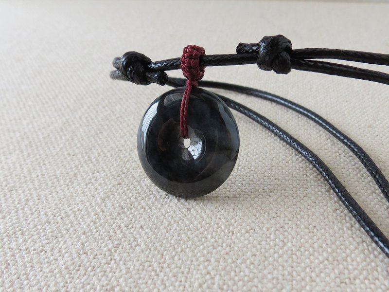 本命年【平安如意】冰烏雞翡翠韓國蠟線項鍊*SV16*招財、防小人 - 鎖骨鍊 - 寶石 黑色