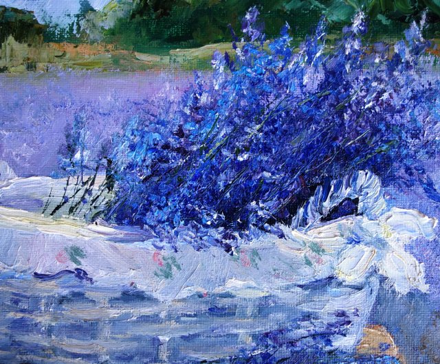 油絵 絵画【ラベンダー】 油絵 油彩 油彩画 絵 絵画【青空の下に咲くラベンダー