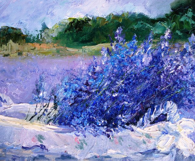ラベンダー畑絵画油絵オリジナルアート油畫原作メドウアート