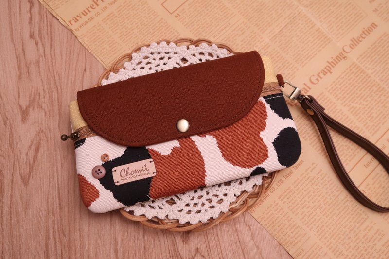 Hand-carrying mobile phone bag clutch bag | calico cat cat | - Clutch Bags - Cotton & Hemp Brown