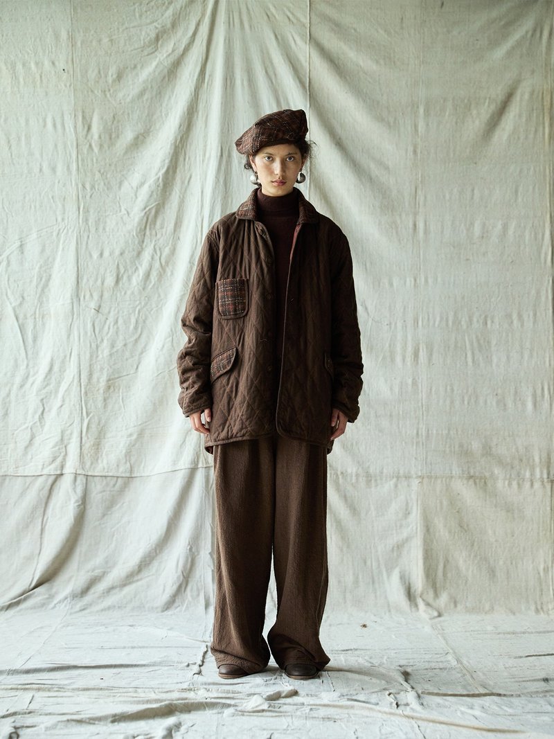 日系復古 格子提花棉衣外套 休閒棉服 - 女大衣/外套 - 其他材質 