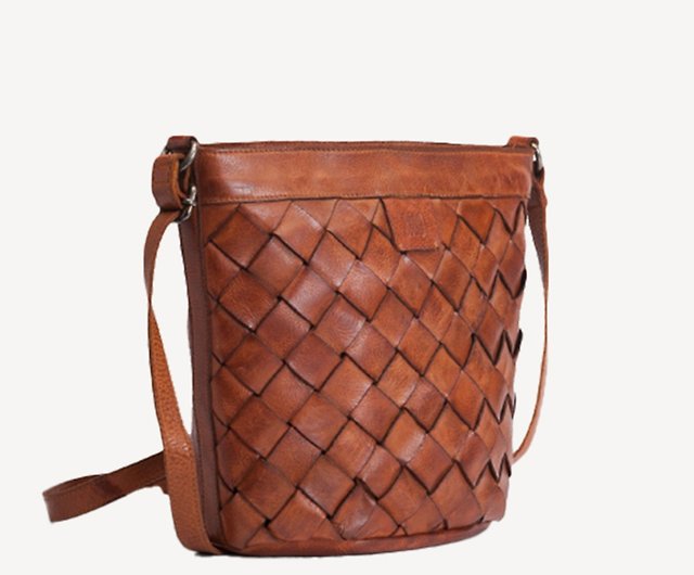 Genuine Leather bag, woven Leather shoulder bag and crossbody bag Made in  Italy